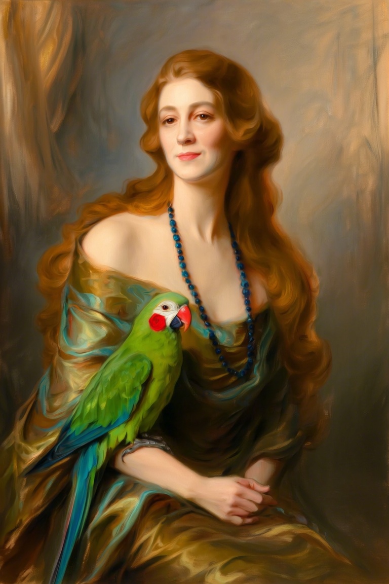 This is an elegant,  classical oil portrait in a late 19th / early 20th-century academic style,  featuring a young woman w...