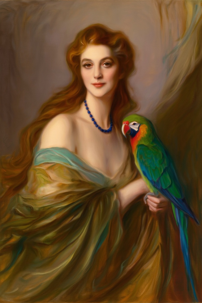 This is an elegant,  classical oil portrait in a late 19th / early 20th-century academic style,  featuring a young woman w...