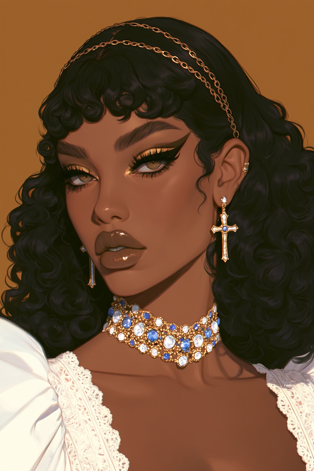 highres,  absurdres,  @BUN3N3CR0 A digital illustration portrays a woman with a dark complexion on Tensor.Art