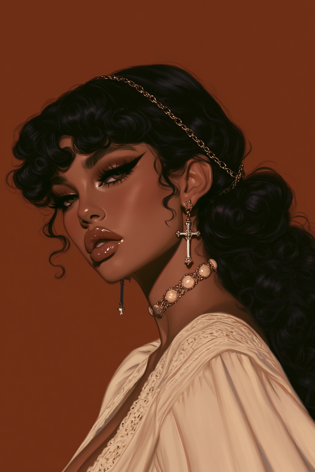 highres,  absurdres,  @BUN3N3CR0 A digital painting depicts a woman with dark on Tensor.Art