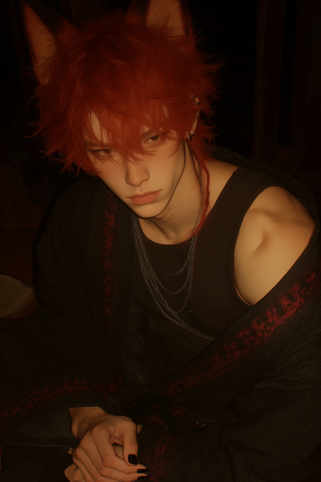 highres,  absurdres,  @4**0D4YX 11. A young man with vibrant red on Tensor.Art