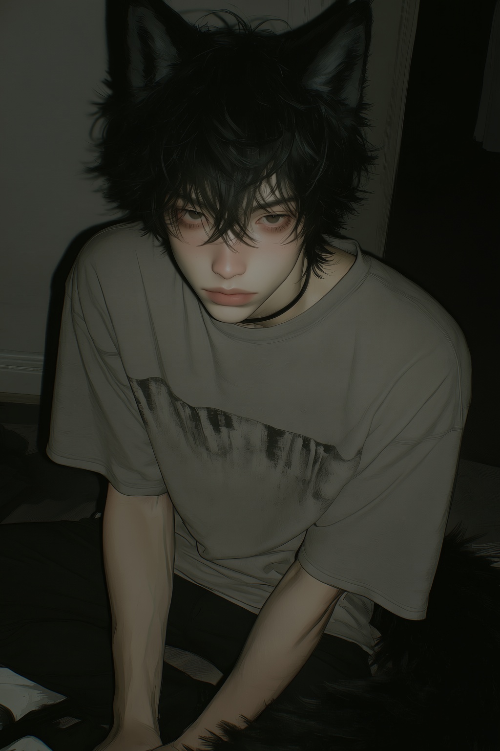highres,  absurdres,  @4**0D4YX 9. A young man with tousled on Tensor.Art