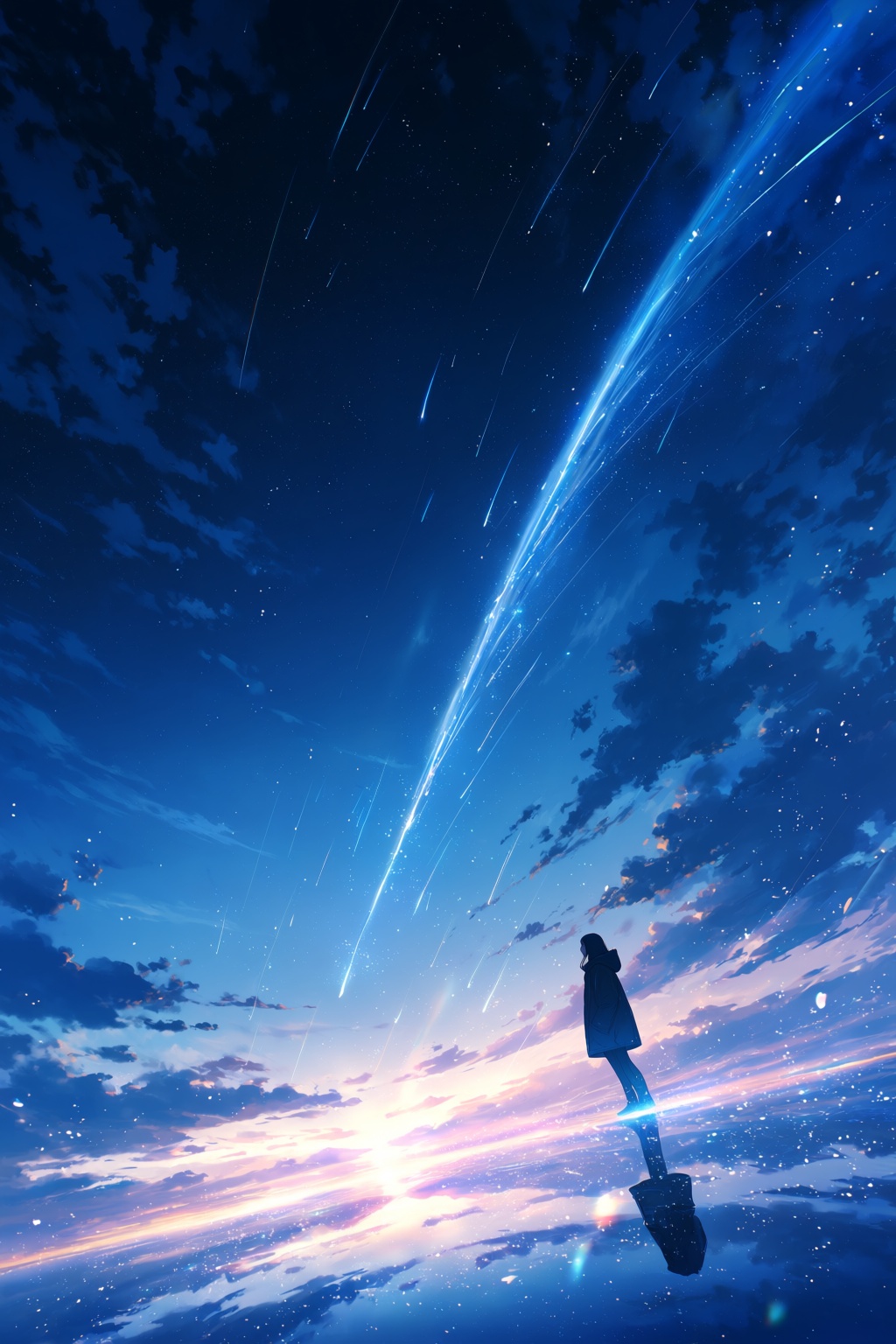 highres,  absurdres,  @H4LPH4S9 A woman in a dark hooded coat stands on a reflective surface on Tensor.Art