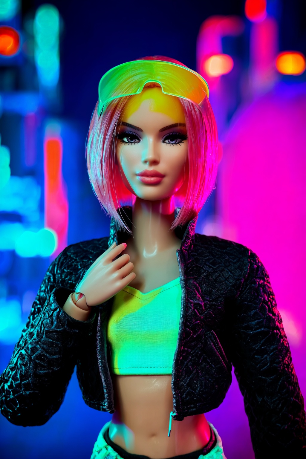 highres,  absurdres,  @R44UMX7 A waist-up portrait of a fashion doll with a sharp on Tensor.Art