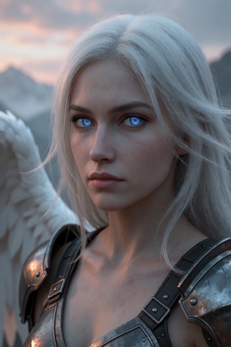 artehlia valoren,  two white feathered wings,  extreme close-up face portrait on Tensor.Art
