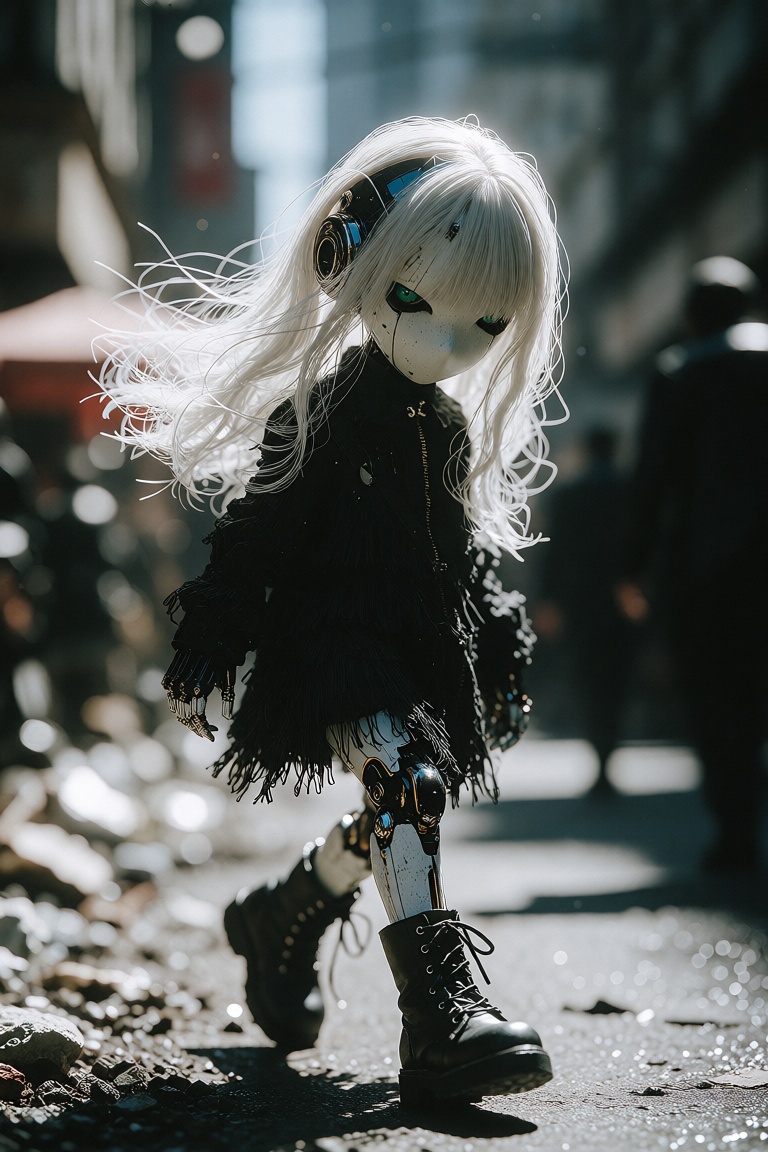 A small,  Gothic-style android with a menacing expression. ,  It walks slowly on Tensor.Art
