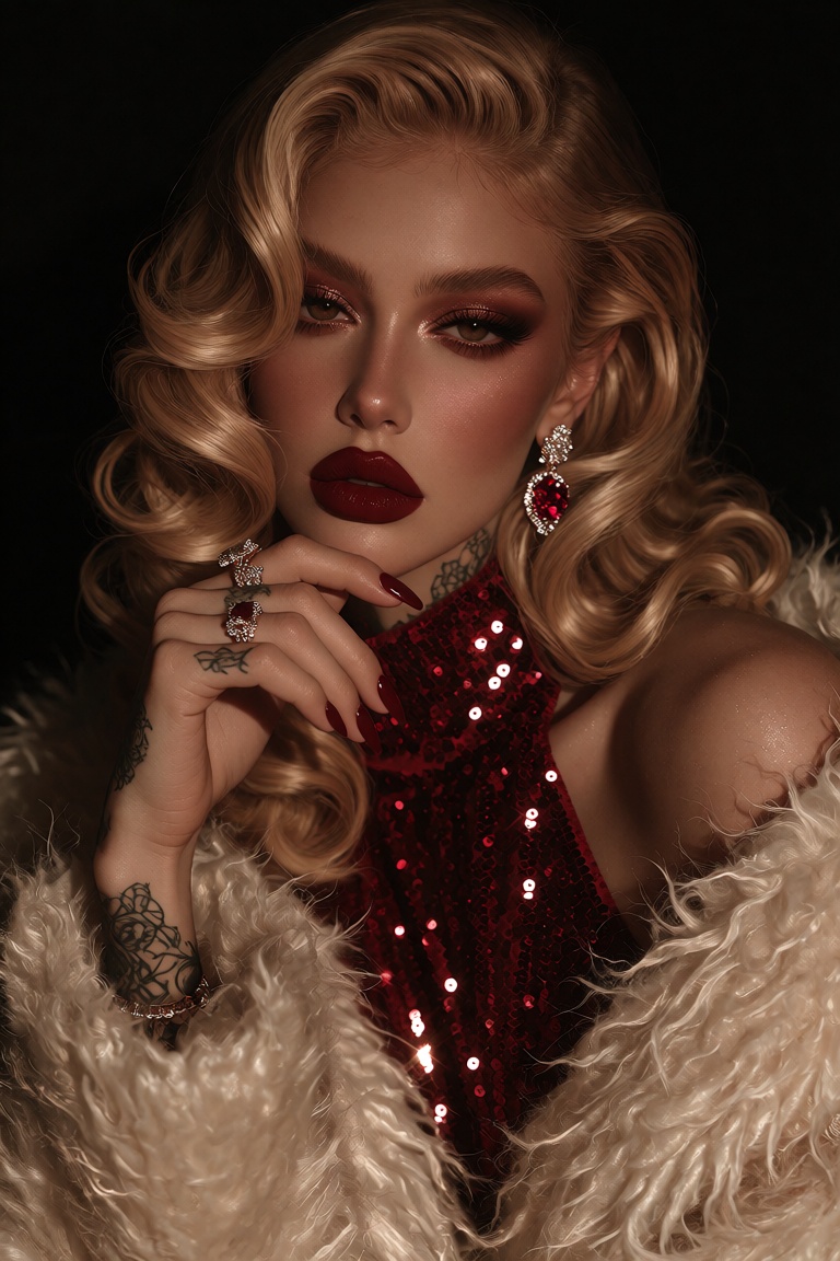 Beautiful woman,  warm brown eyes,  flawless glam makeup on Tensor.Art