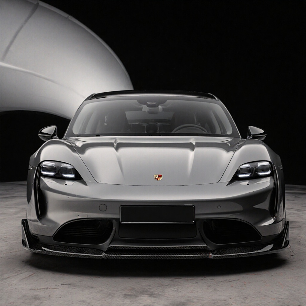 MX_kit_v1,  grey porsche taycan,  aggressive carbon fiber front splitter on Tensor.Art