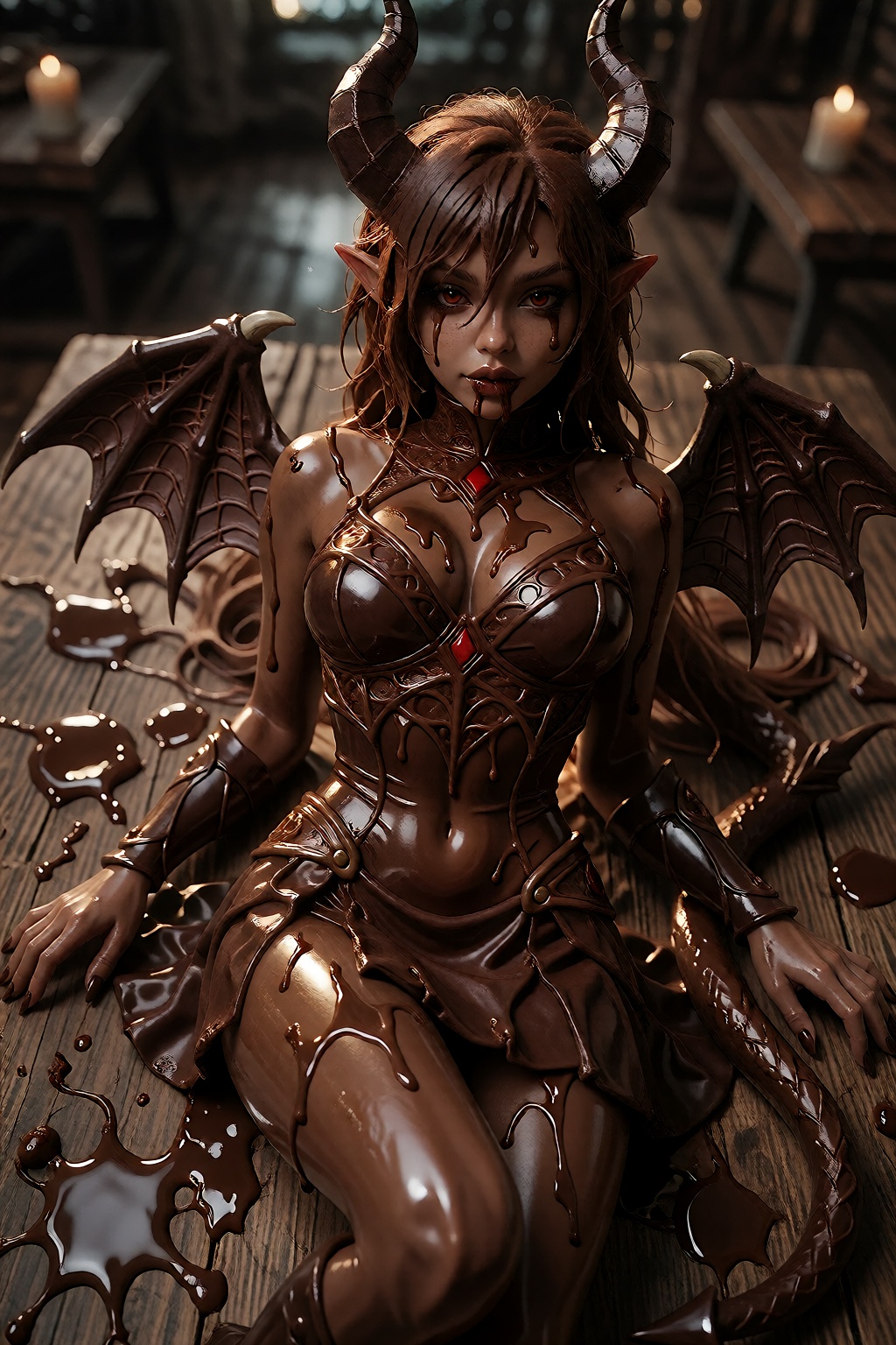 1girl,  solo,  chocolate demon. horns on Tensor.Art