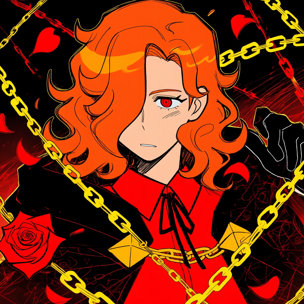 orange hair,  medium hair,  wavy hair on Tensor.Art