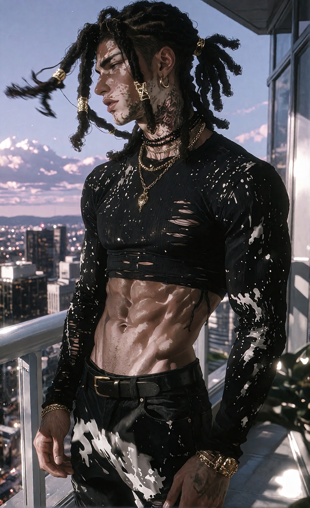 Semi-realism style,  detailed anime semi-realism illustration,  full body shot from thighs up on Tensor.Art
