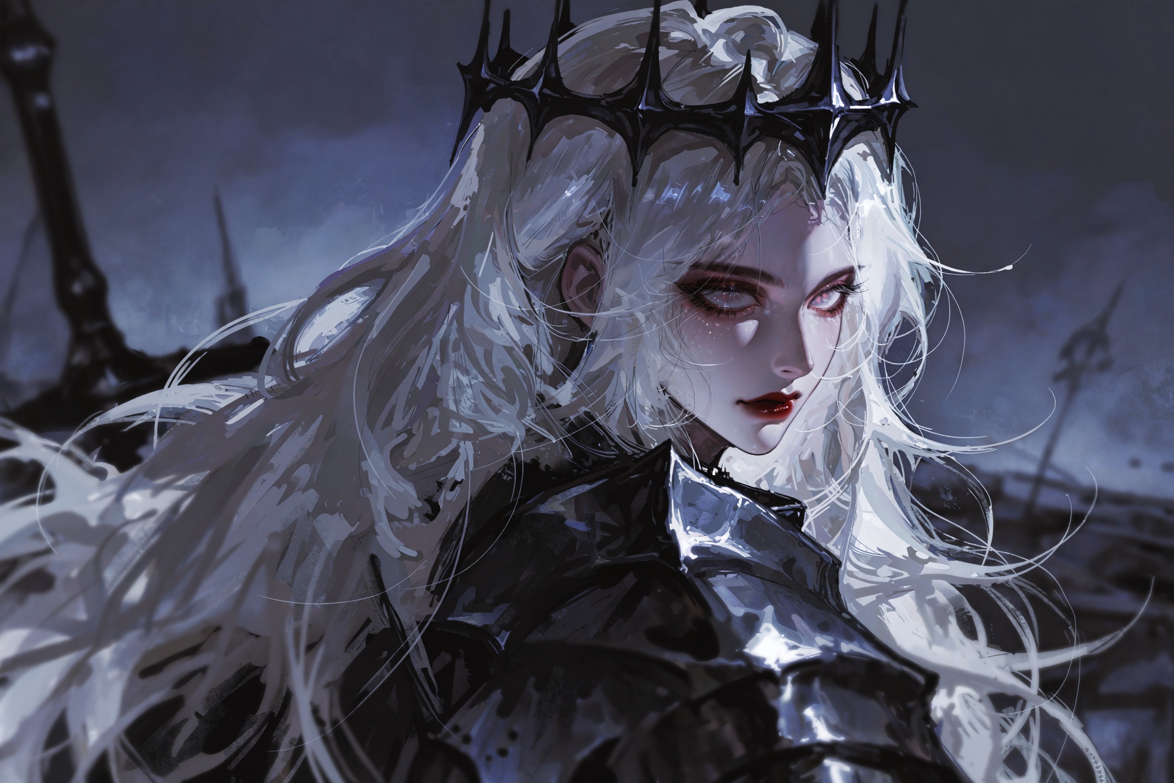 A masterpiece of dark fantasy digital art features Nephis from Shadow Slave in a hauntingly beautiful,  painterly style. S...