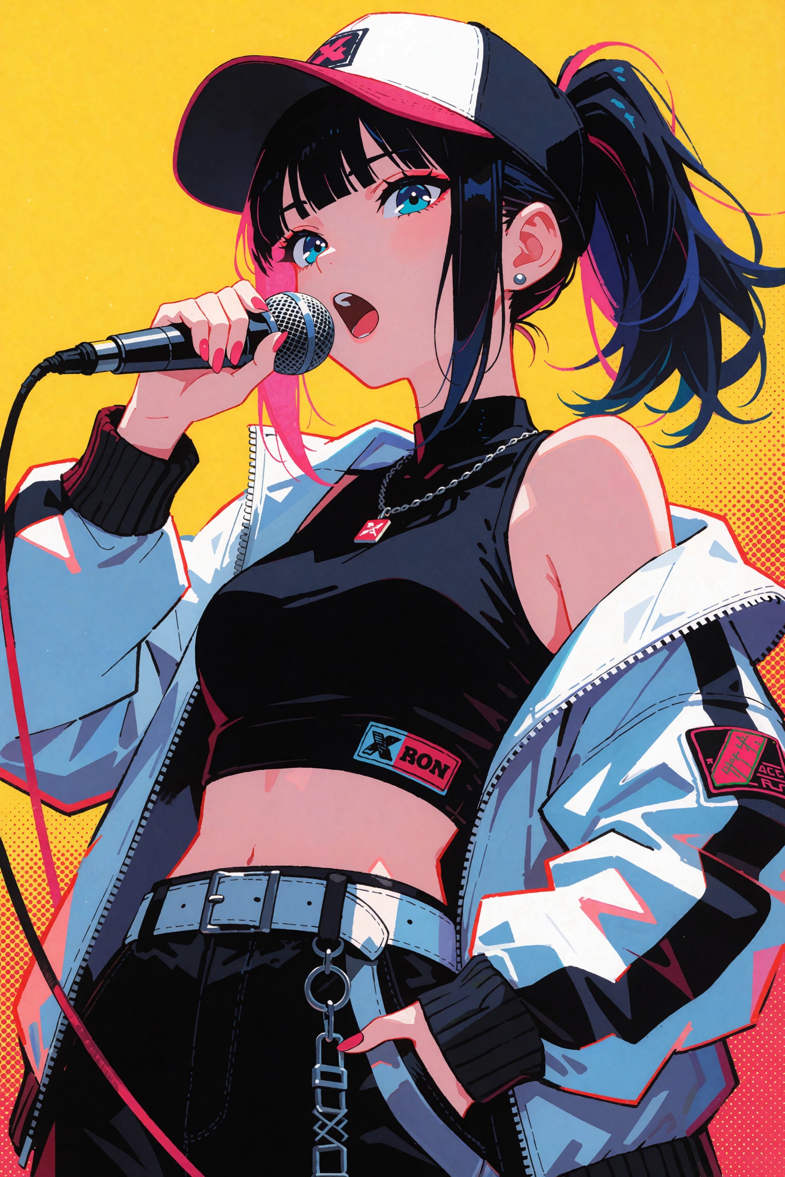 1girl,  singer with microphone,  streetwear on Tensor.Art