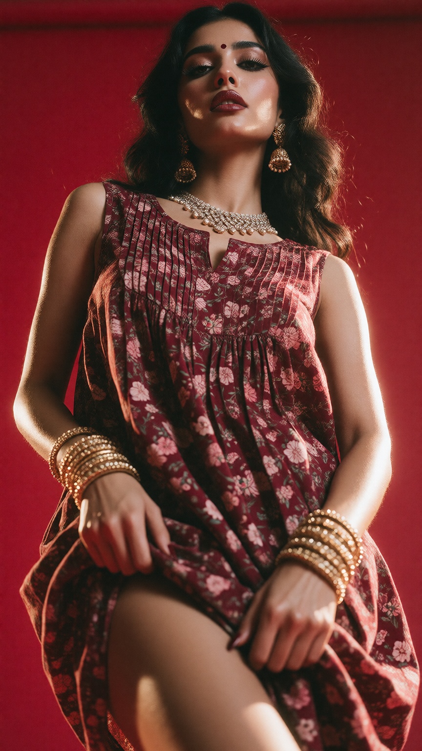 Extreme low angle worms eyes view,  Gorgeous north Indian lady Ava,  greg lansky style on Tensor.Art