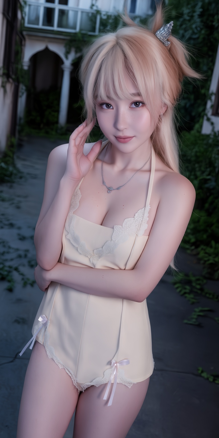 An ultra-realistic DSLR portrait captured through a dramatic dutch angle,  showcasing a gentle young woman with a soft fac...