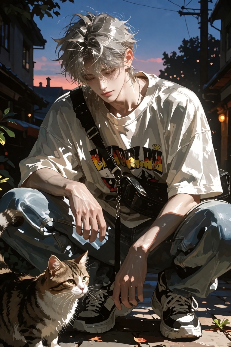Masculine text in the center: "Naturallight". Smaller text "Naturallight - 0.1" Handsome man with messy hair,  fair skin,...