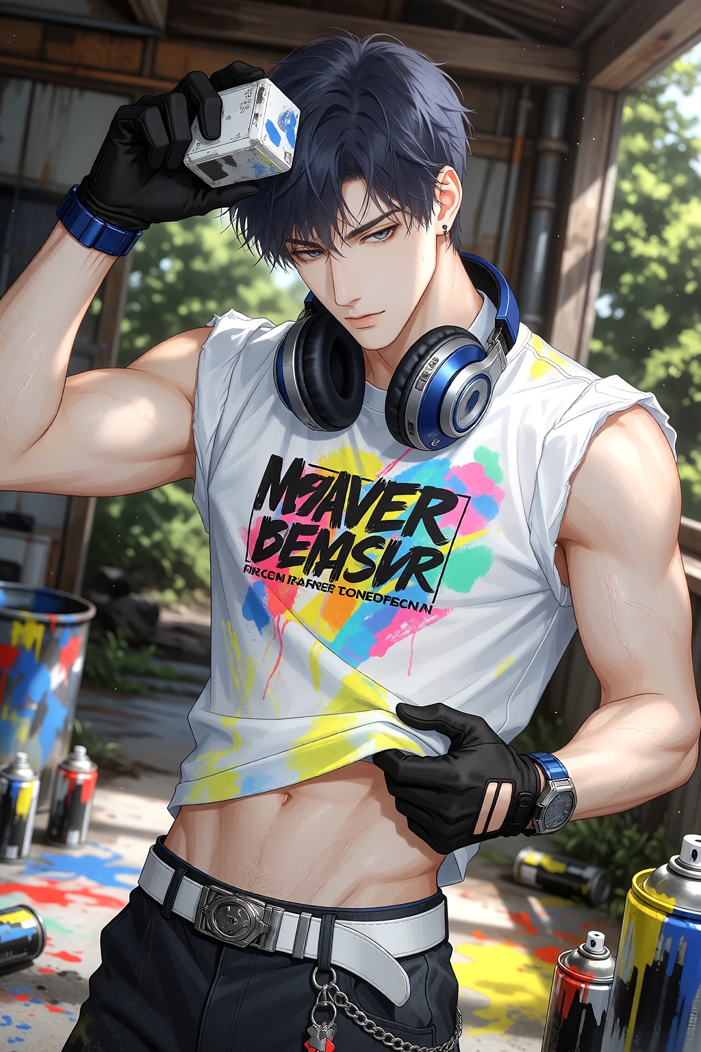 this is a digital illustration in an anime style,  featuring a young man with a lean,  muscular build on Tensor.Art