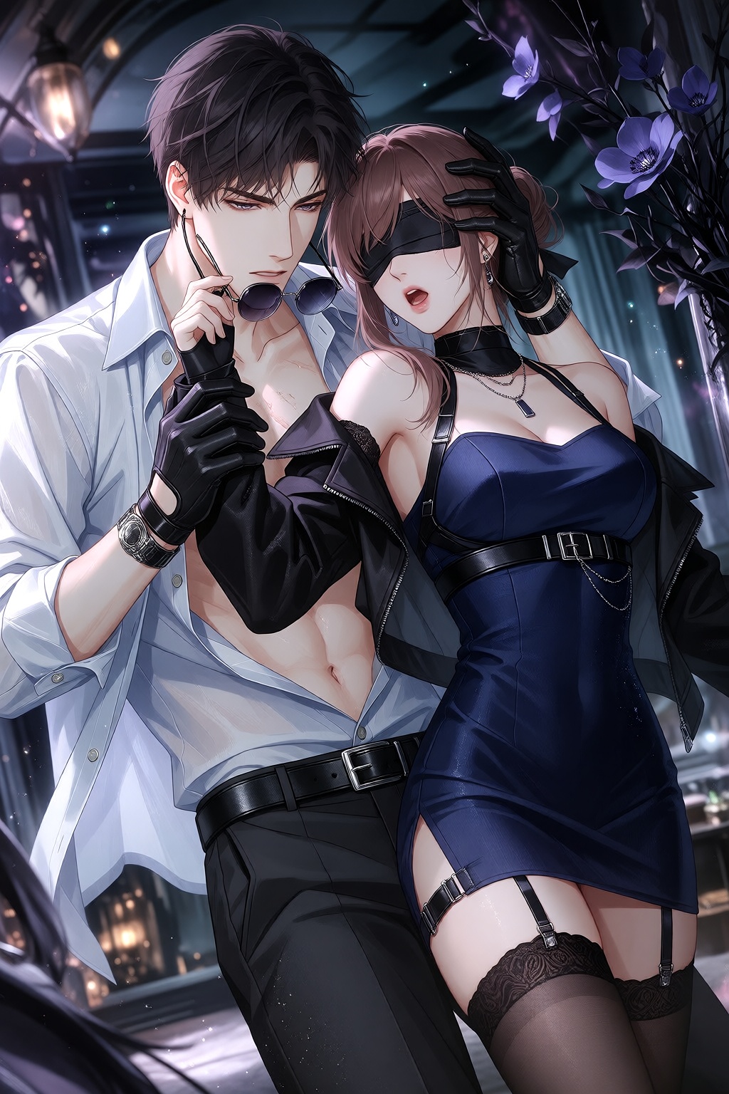 this is a digital anime-style illustration depicting a dramatic and intense scene between two characters,  the male charac...