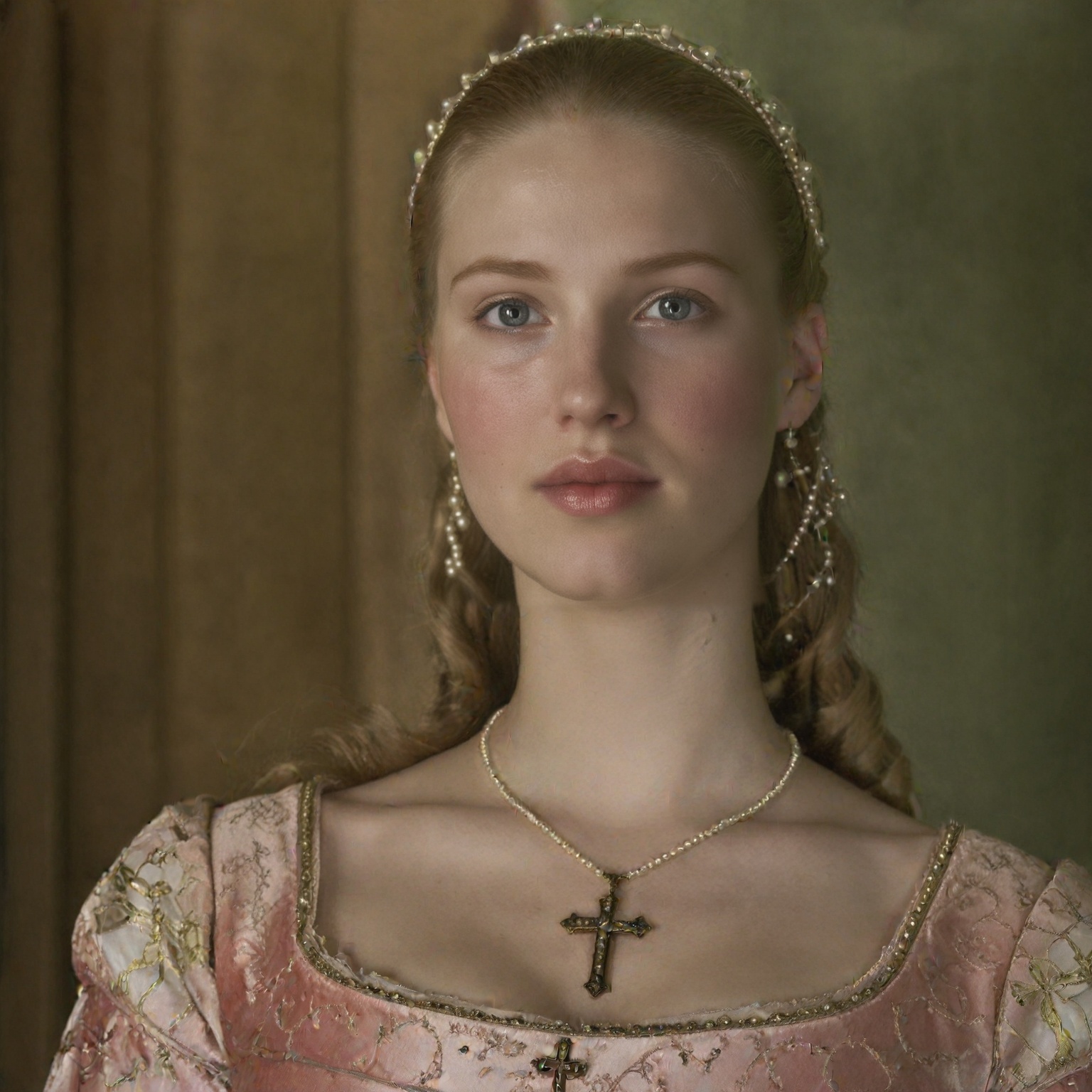 medieval makeup,  natural eyebrows,  moderate cheek rouge on Tensor.Art