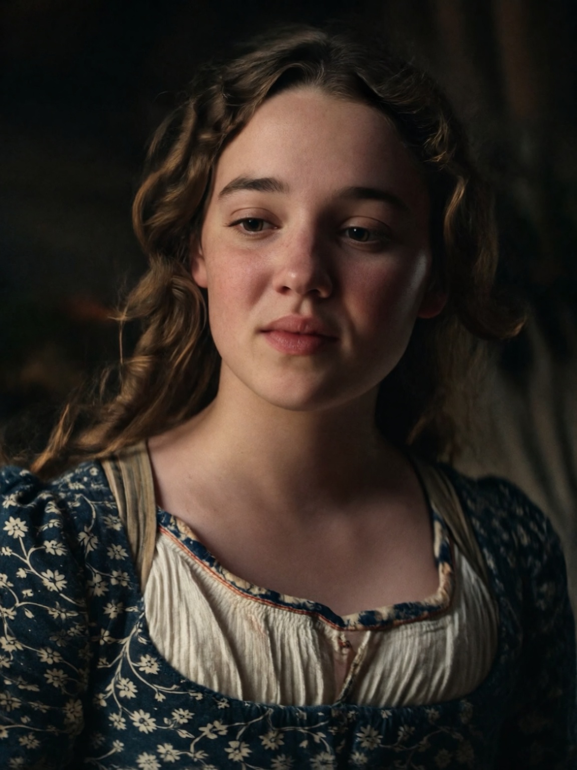 A close-up,  19th century or Victorian portrait of a fair-skinned woman of European descent with a slightly flushed,  fres...