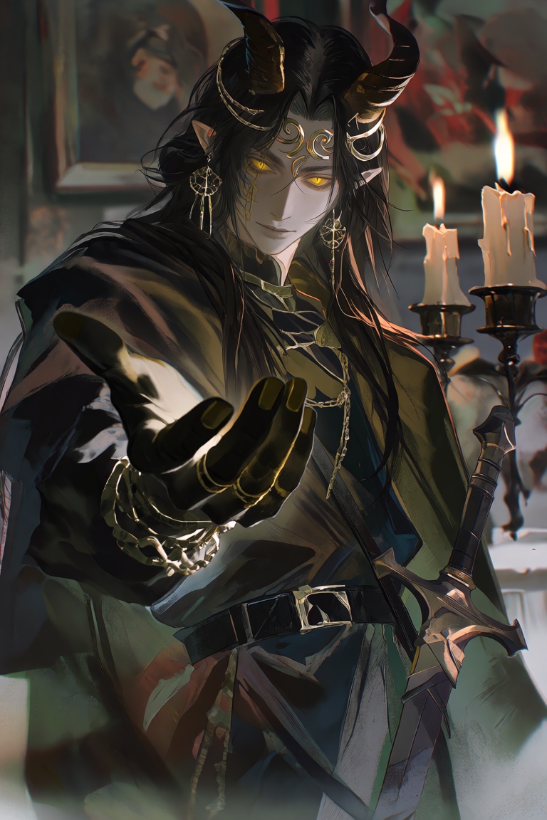 FggRn,  A lone figure with long,  black hair stands in a room on Tensor.Art