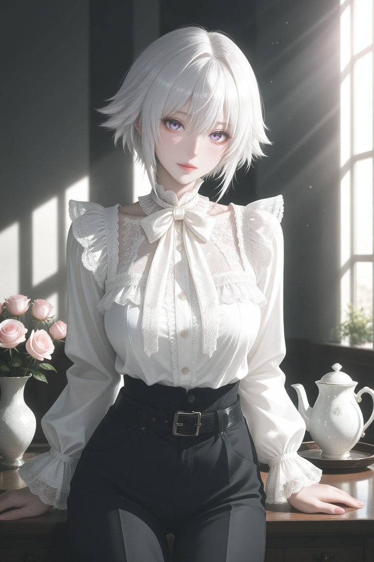 A vivid anime-illustration,  A striking,  ethereal young person with short on Tensor.Art