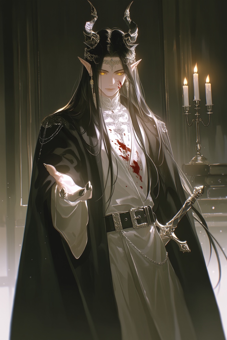 FggRn,  A lone figure with long,  black hair stands in a room on Tensor.Art