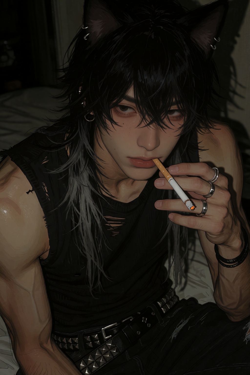 highres,  absurdres,  @4**0D4YX 12. A young man with long on Tensor.Art