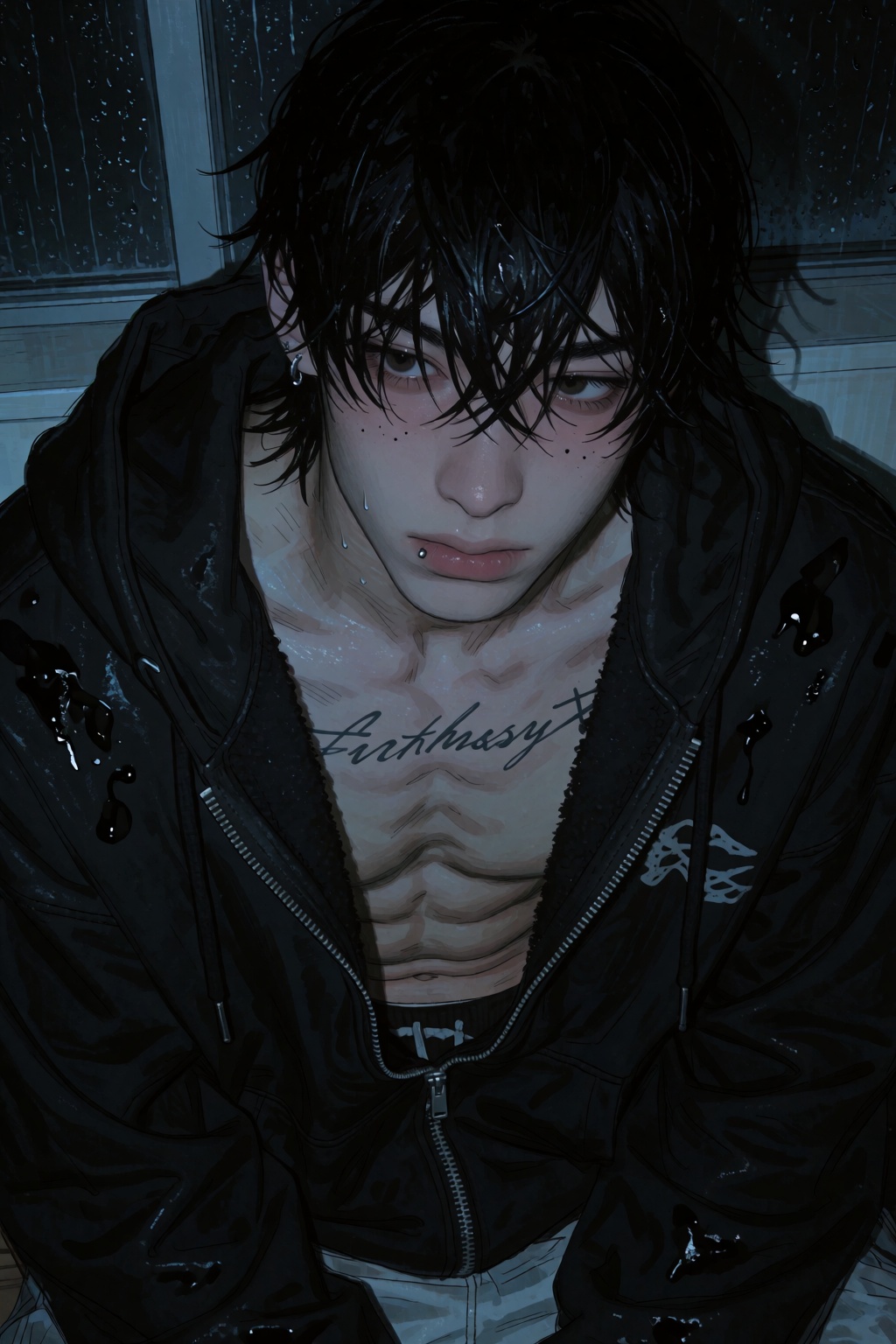 highres,  absurdres,  @4**0D4YX A young man with wet on Tensor.Art