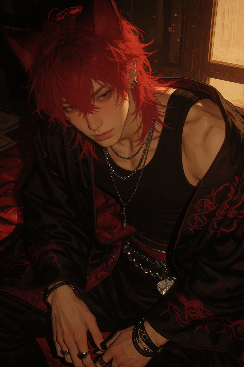 highres,  absurdres,  @4**0D4YX 11. A young man with vibrant red on Tensor.Art