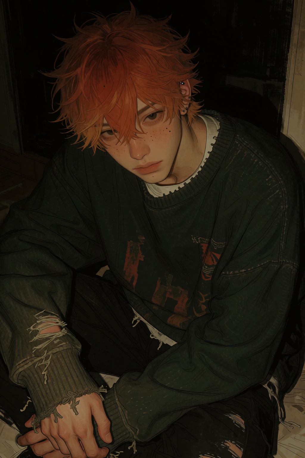 highres,  absurdres,  @4**0D4YX 15. A young man with tousled on Tensor.Art