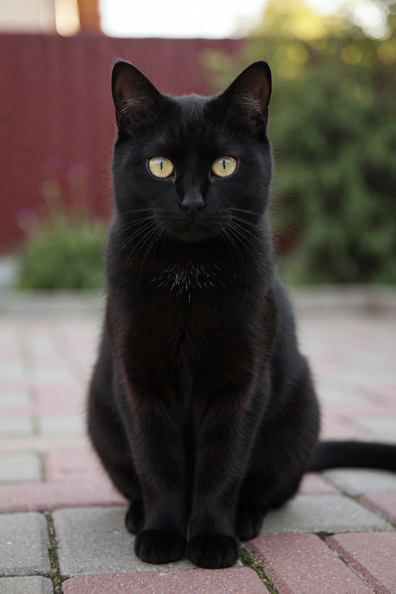 outdoor,  front view,  black cat on Tensor.Art
