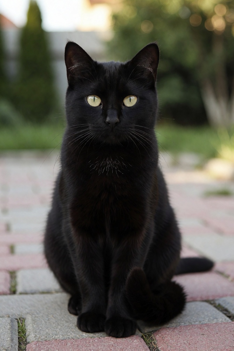 outdoor,  front view,  black cat on Tensor.Art