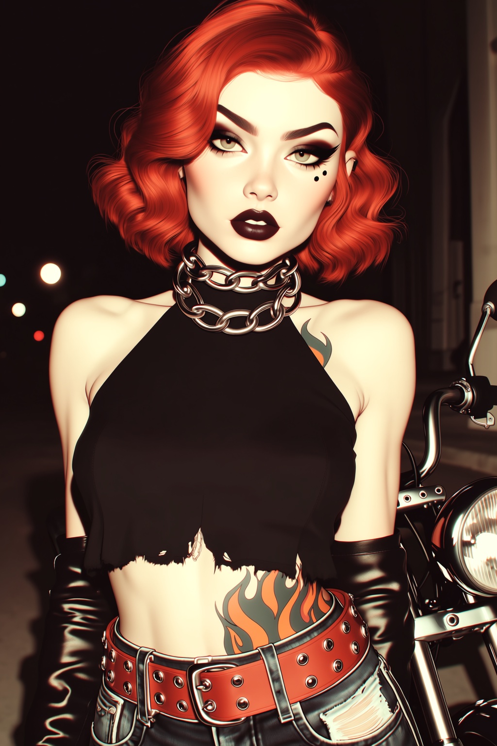 highres,  absurdres,  @B3R1THRX A woman with vibrant red on Tensor.Art