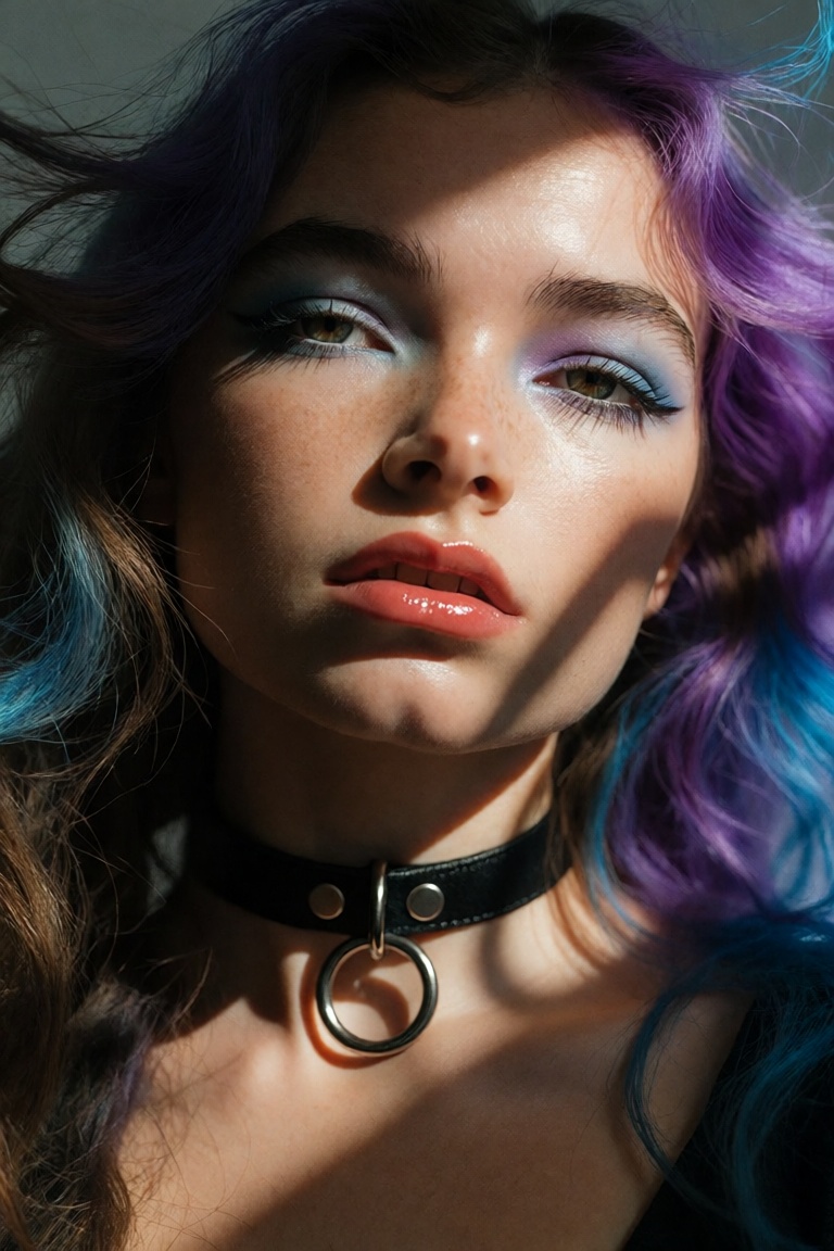 A professionally shot,  fashion-forward photograph,  portrait of a young woman with vibrant on Tensor.Art