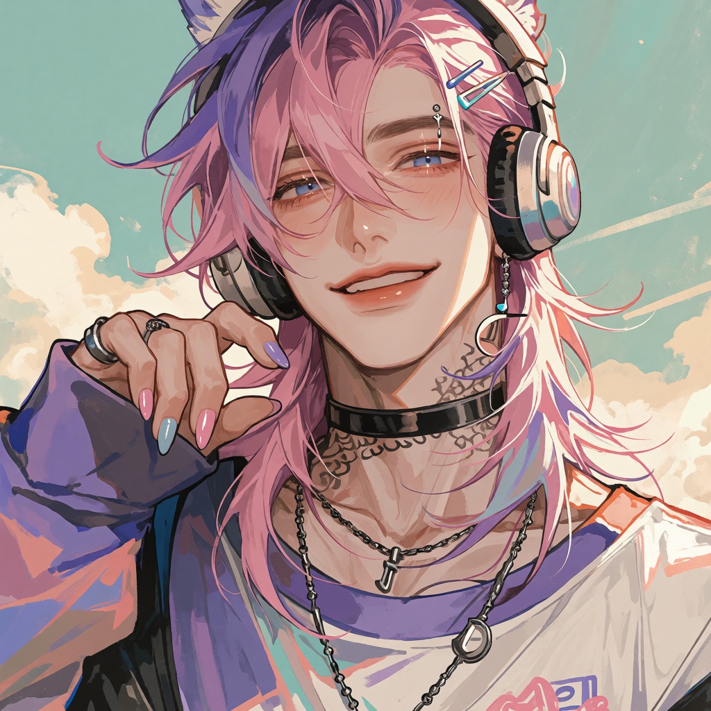 style: semi realistic anime art style,  digital painterly illustration,  Create a solo portrait of a man with long on Tens...