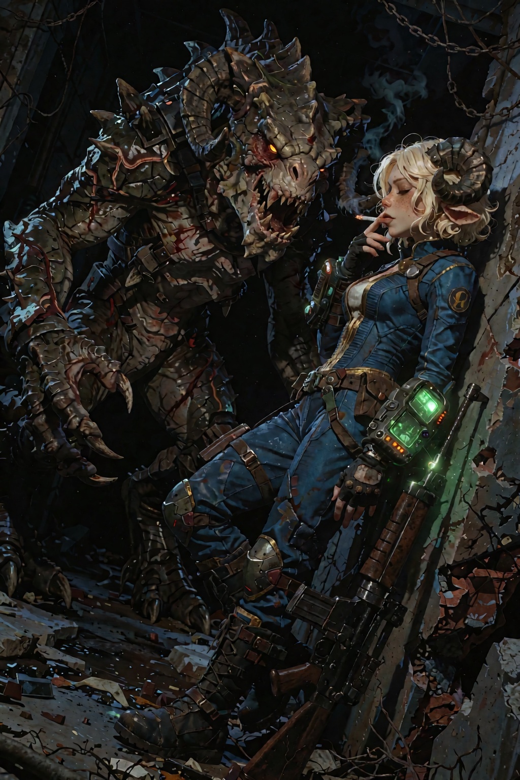 (((Dark Fantasy Art,  Cinematic,  a tiny light in total darkness)) dutch angle image of a dirty disheveled woman surrounde...