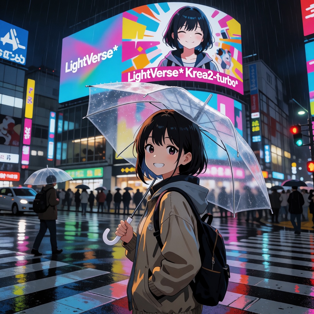 1girl,  anime style,  night street scene in a bustling anime city on Tensor.Art