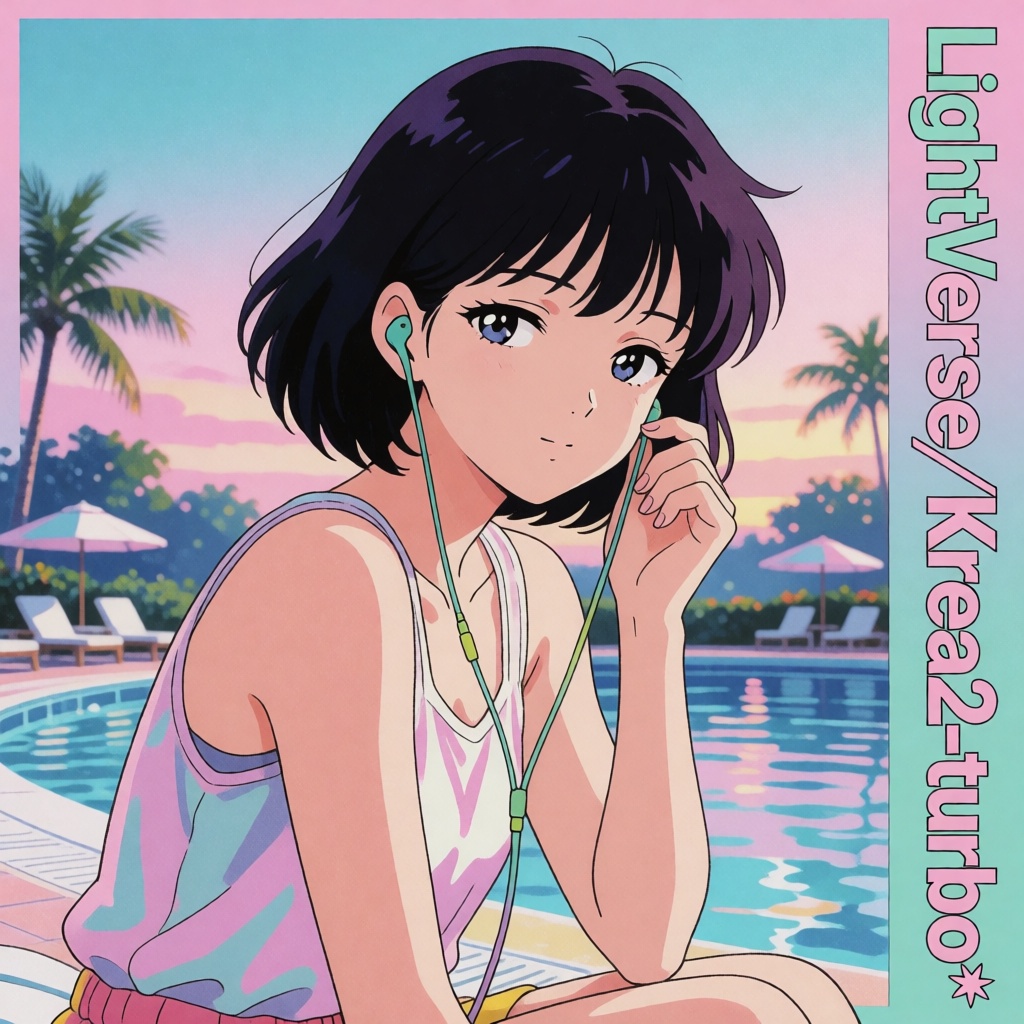 1girl,  anime style,  80s city pop cassette tape cover aesthetic on Tensor.Art
