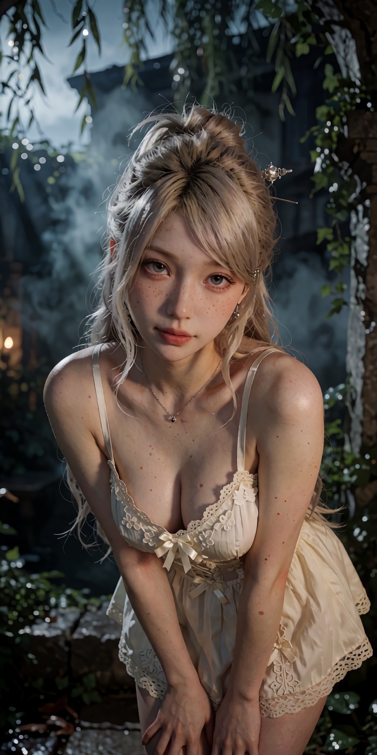 A breathtakingly realistic DSLR photograph captured from a striking low-angle perspective,  featuring a delicate young wom...