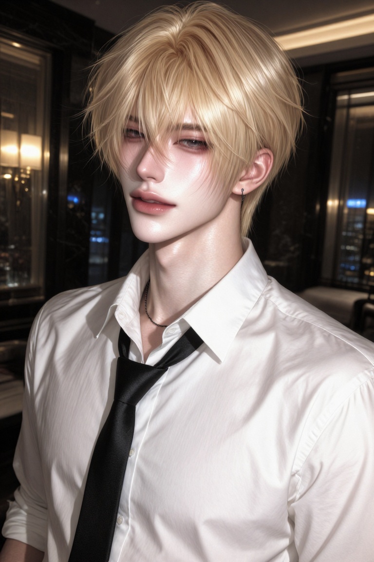 ((Handsome))1MAN,  From below Cowboy Shooting ,  A handsome young man with fair skin and a sharp on Tensor.Art
