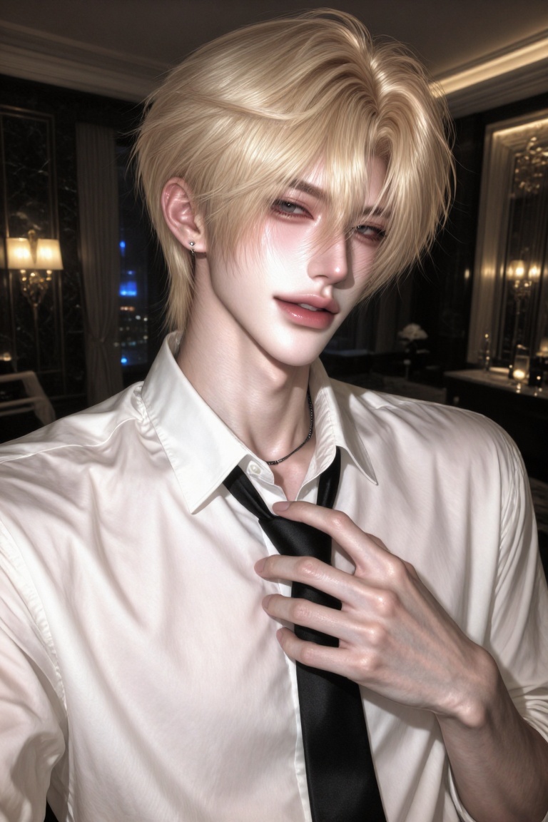 ((Handsome))1MAN,  From below Cowboy Shooting ,  A handsome young man with fair skin and a sharp on Tensor.Art
