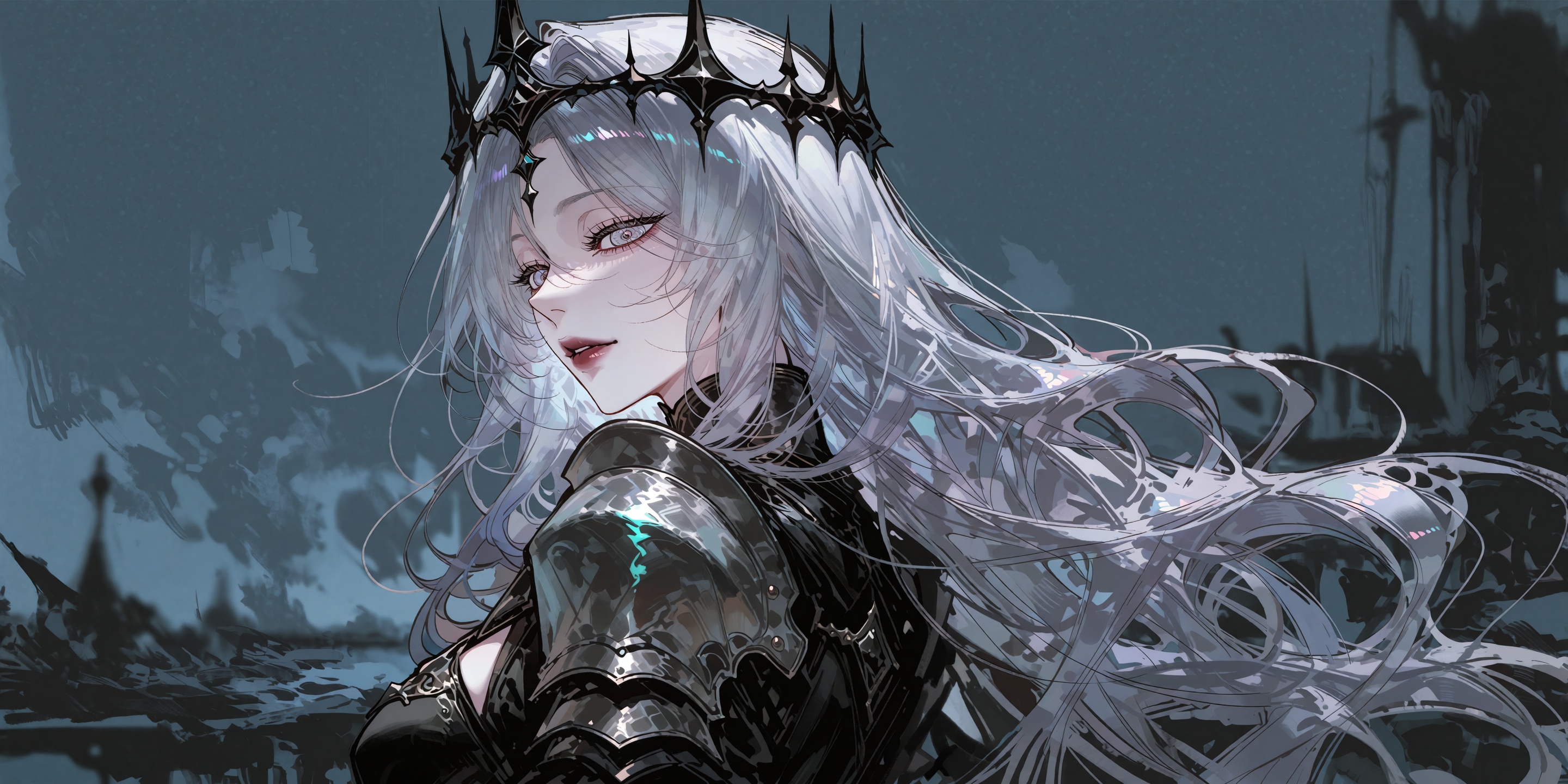 A masterpiece of dark fantasy digital art features Nephis from Shadow Slave in a hauntingly beautiful,  painterly style. S...