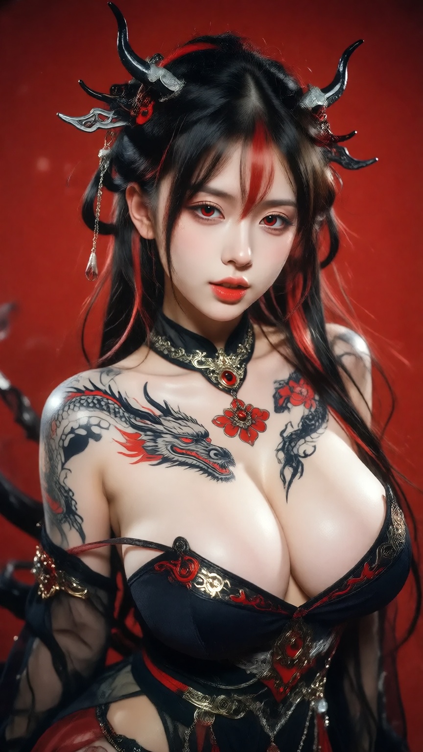 A hyper-realistic fantasy portrait of a young ***** East Asian beauty,  framed in a centered half-body composition with a...