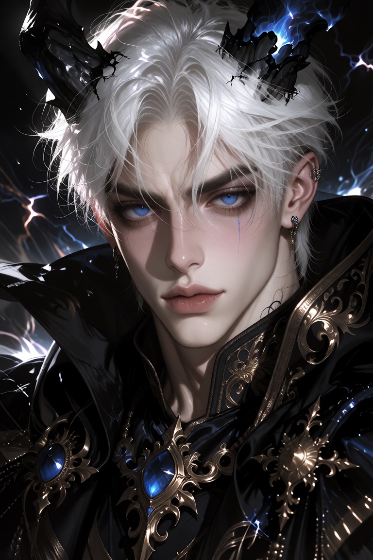 1boy,  malevolent archmage,  broken glowing horns on Tensor.Art