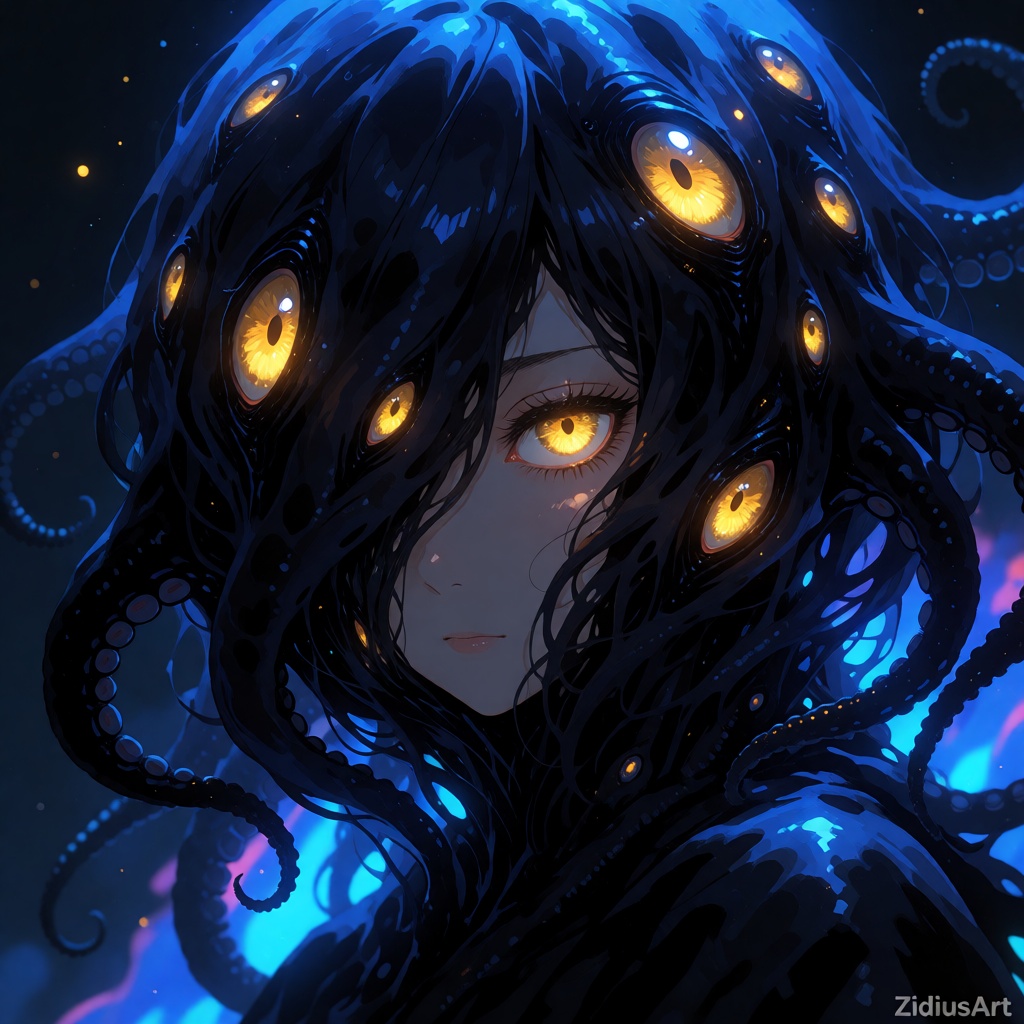zidiusArt,  surreal digital illustration of a mysterious character,  head shrouded in thick on Tensor.Art