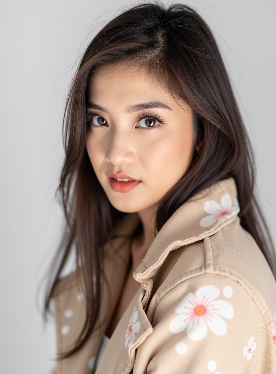 SUBJECT: Nong_Ming,  A fashion model,  with her proportions and appearance reflecting a realistic representation. She is w...