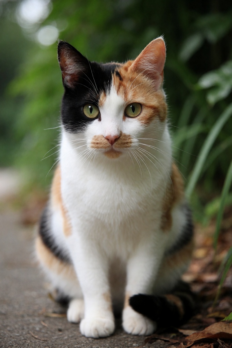 outdoor,  front view,  calico cat on Tensor.Art