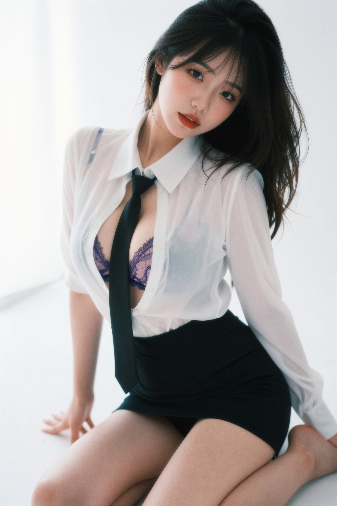 A Korean-style fashion portrait,  exuding a cool and languid feel,  featuring a young on Tensor.Art