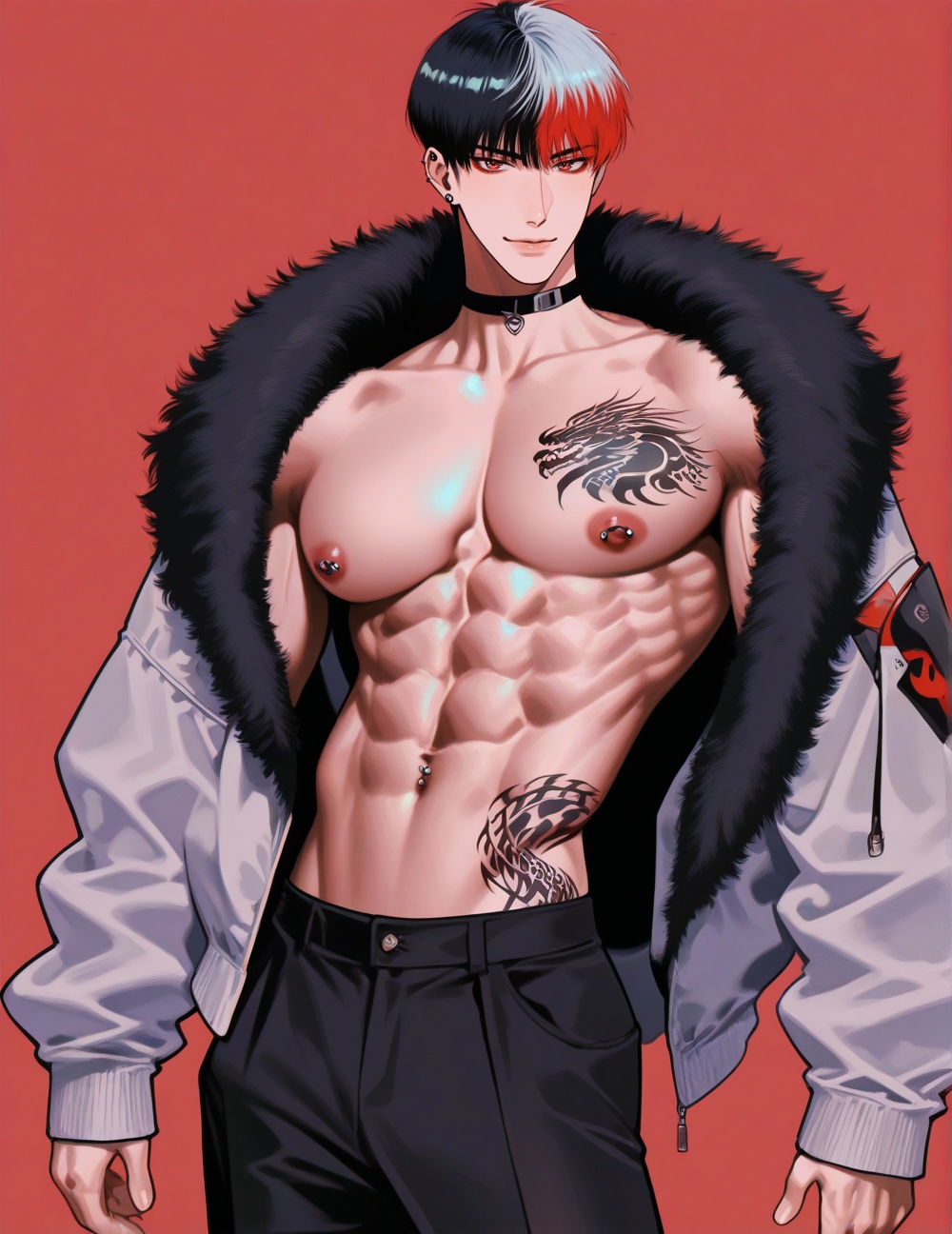boy,  bishounen,  red background on Tensor.Art